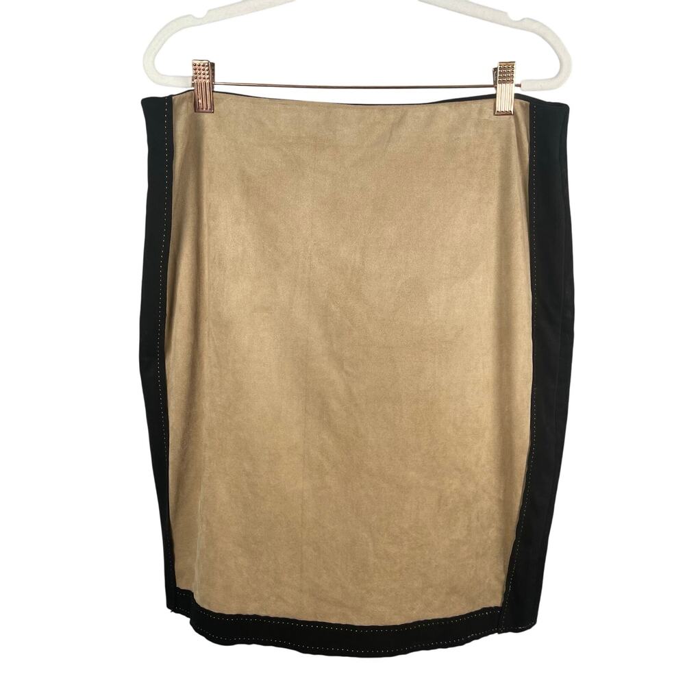 MSSP 2pc Set Sleeveless Top Medium‎ Straight Skirt Large Tan Black Faux Suede - Picture 8 of 16